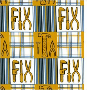 FREE SPIRIT BE A MAN FABRIC GOLD TOOLS BLUE PLAID COTTON FABRIC NEW ON BOLT