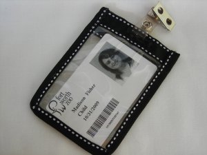 Badge Holder - vertical - Black w/white stitching