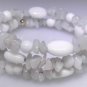 New White Agate oval bead and light gray Quartz chip bead bracelet