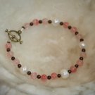 Delicate and Dainty Freshwater Pearl and Rose Glass Beaded Bracelet