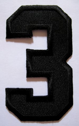 NUMBER THREE NO.3 #3 Black Embroidered Iron on Patch