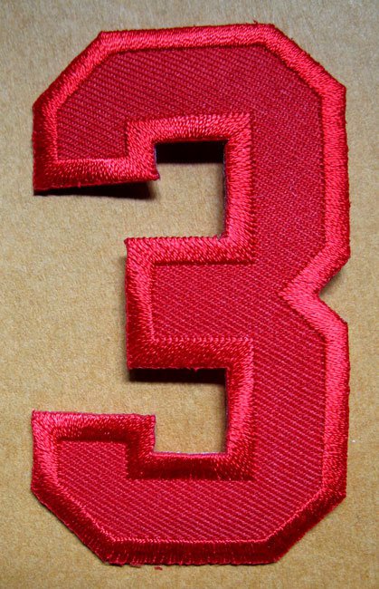 NUMBER THREE NO.3 #3 Red Embroidered Iron on Patch