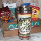 Fish Travel Bass Mug Wood Crate Gift Basket Pens Coffee Cocoa Cookies Nuts
