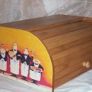 Fat Chef Bread Box Bamboo Wood Waiter Kitchen Roll Top Lodge Decor Yello