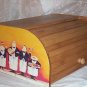 Fat Chef Bread Box Bamboo Wood Waiter Kitchen Roll Top Lodge Decor Yello