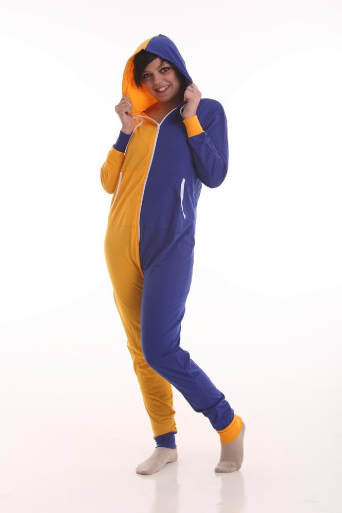 Adult Onesie non Footed Pajamas Men Women Blue Gold PJ Jumpsuit Romper