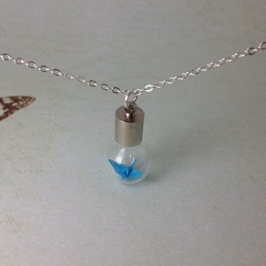origami crane necklace glass bottle vial / great gift for wedding, Valentine's Day origami jewelry