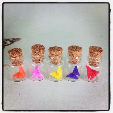 Origami Butterfly Necklace, Glass Bottle,