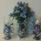 Set of 3 Lavender candle holders w/ flower arrangement (Roses)