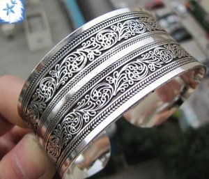 Tibetan Silver cuff bracelet with elaborate designs