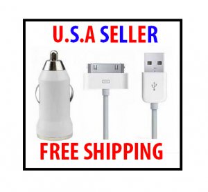 2 in 1 Mini Car charger+USB Sync DATA Cable for Apple iPhone iPod