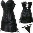 Black Sexy Faux Leather Corset with Mini Skirt S
