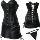 Black Sexy Faux Leather Corset with Mini Skirt 5XL