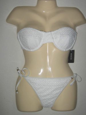 GUESS CROCHET 2PC WHITE UNDERWIRED BRA SWIMSUIT NWT M