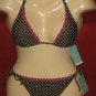 NWT Aqua Brand 2Piece Bikini Swimsuit,Olive/ white Polka Dots/Pink Trim $106  XS