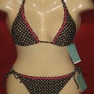 NWT Aqua Brand 2Piece Bikini Swimsuit,Olive/white Polka Dots/Pink Trim $106 SZ:S