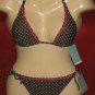 NWT Aqua Brand 2Piece Bikini Swimsuit,Olive/white Polka Dots/Pink Trim $106 SZ:S