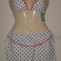 NWT 2Pc swimsuit Cover-up skirt,white with olive Polka Dots/Pink Trim $124  XS-S