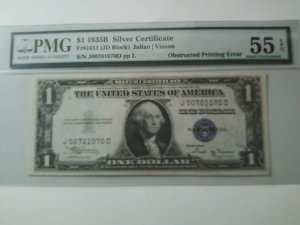 1935 B SILVER CERTIFICATE  OBSTRUCTED PRINTING ERROR