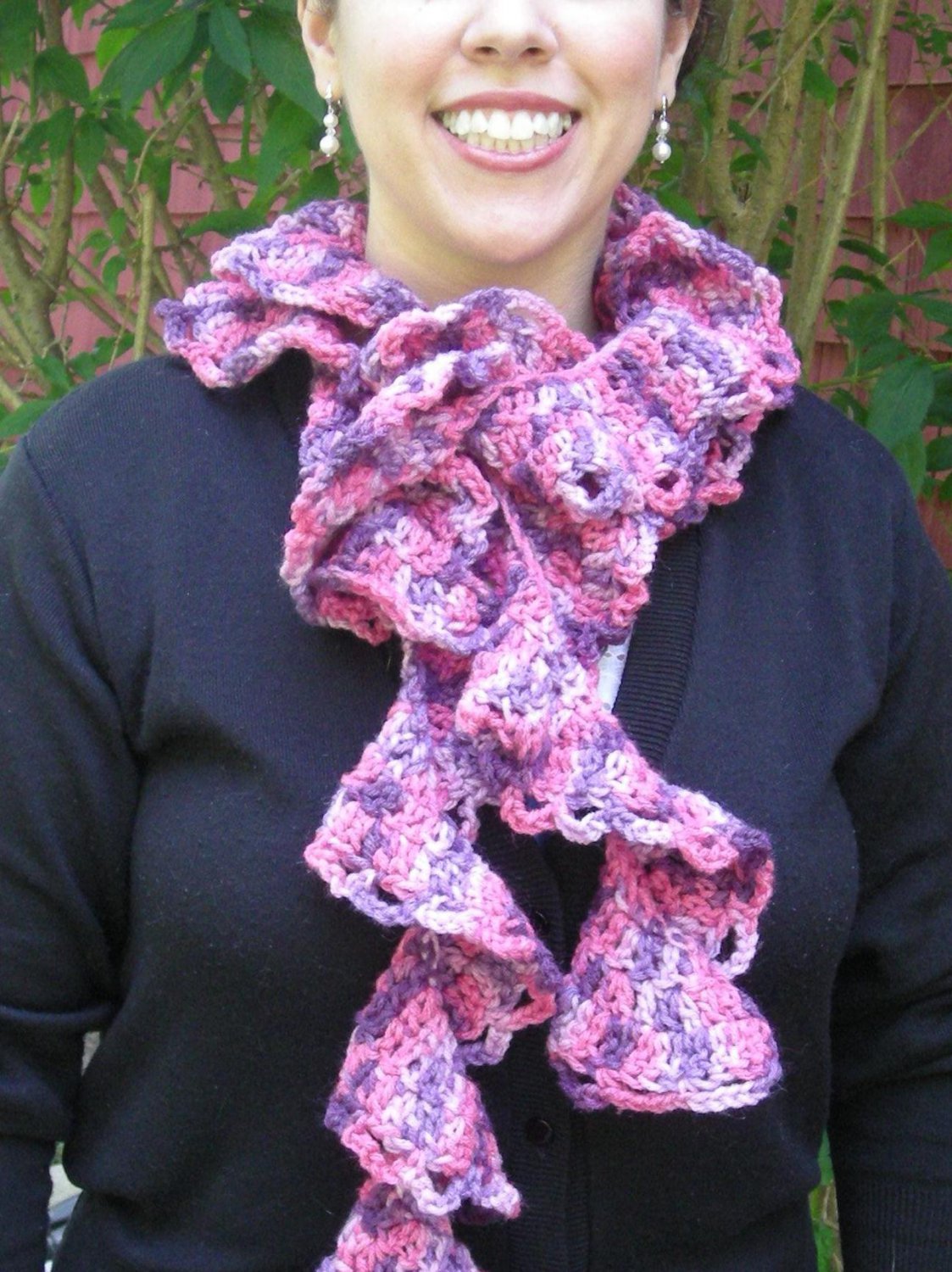 Pink & Purple Rococo Ruffle Crochet Scarf