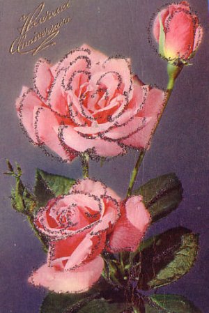 Glittered roses French dated 1954