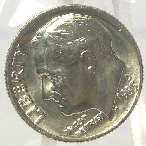 1985-D Roosevelt Dime GEM BU in the Cello #0618