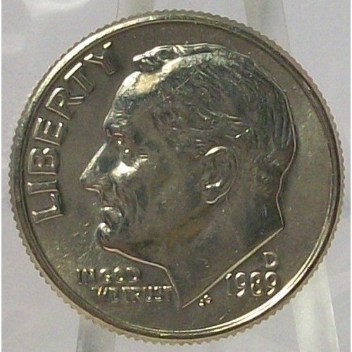 1989-D Roosevelt Dime GEM BU in the Cello #0755