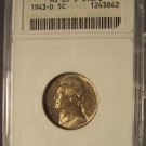 1943-D Jefferson Silver Wartime Nickle ANACS MS65 5 STEPS #G007