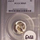 1943-P Jefferson Wartime Silver Nickel PCGS MS65 Blazing Luster #G032