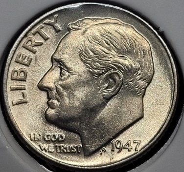 1947 Roosevelt Silver Dime GEM BU With FULL TORCH #0657