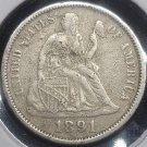 1891 Seated Liberty Silver Dime VF Details #01214