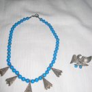 Turquoise Gemstone Necklace with Silver Pendants and matching broach