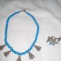 Turquoise Gemstone Necklace with Silver Pendants and matching broach