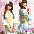 Cute Japanese Kimono Costume Flower Patterned Blue