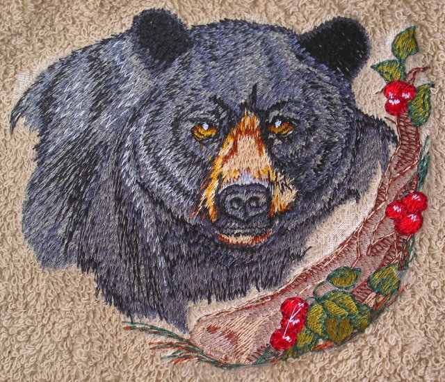 Embroidered Black Bear on Beige Bath Towel Set