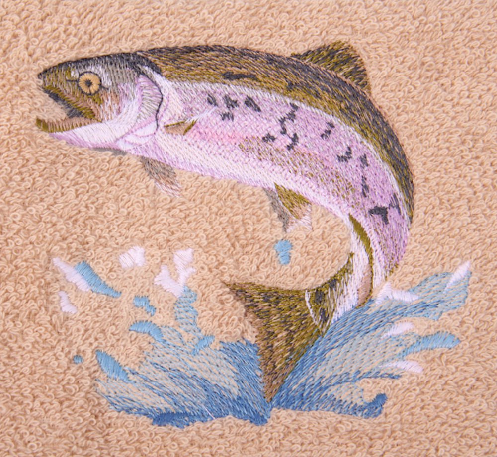 Jumping Trout Embroidered Beige Bath Towels