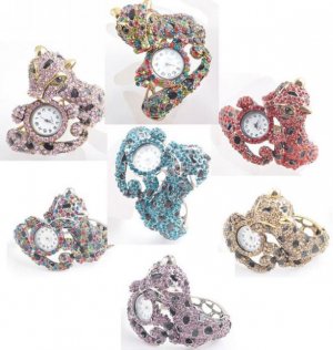 1PCS CHARM CRYSTAL RHINESTONE ANIMAL LEOPARD CUFF BRACELET BANGLE WATCH JEWELRY