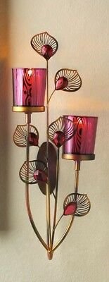 Peacock Plume Wall Sconce (Pink)