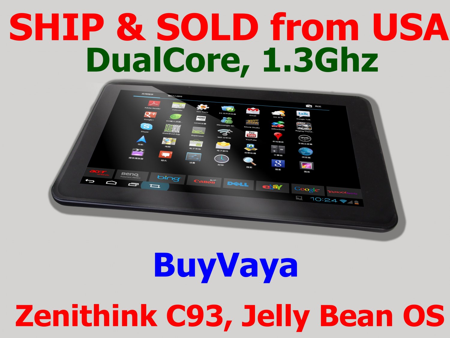 BuyVaya10.1" Zenithink C93 DualCore Google Android 4.1 Jelly Bean OS