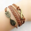 Infinity Bracelet, Owl Bracelet, Leather Charm Bracelets
