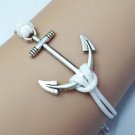 Silver Anchor Bracelet White Wax Cord Vintage Style Bracelet