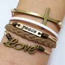 Cross, Peace & Love Bracelet--Antique Bronze Bracelet