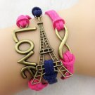 Infinity Bracelet, Eiffel Tower Bracelet, Love Bracelet, Leather Charm Bracelets