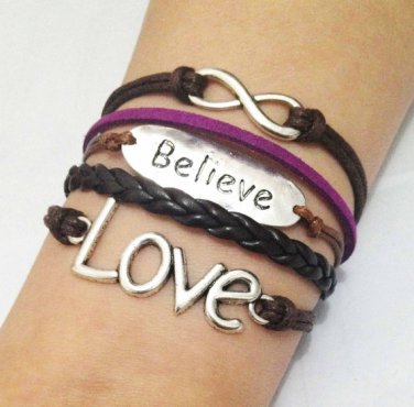 Infinity, Believe & Love Bracelet, Antique Silver Charm Bracelets