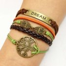 Dream Bracelet, Owl & Tree of Life Bracelet with imatation leahter