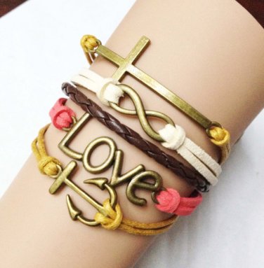 Infinity Wish Bracelet, Cross Bracelet, Love Bracelet, Anchor Bracelet