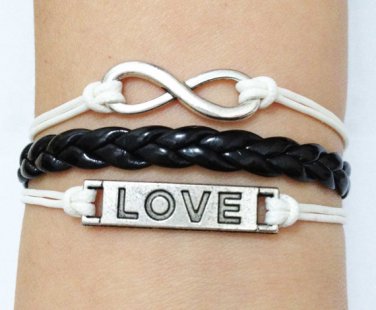 Infinity Bracelet, Love Bracelet, Antique Silver Bracelet, Wax Cords