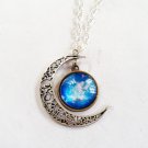 Moon Necklace, Silver Hollow Star Galactic Cosmic Moon Necklace