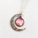 Moon Necklace, Silver Hollow Star Galactic Cosmic Moon Necklace