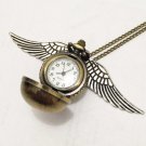Harry Potter Golden Snitch Pocket Watch Necklace with Antique Silver Wings